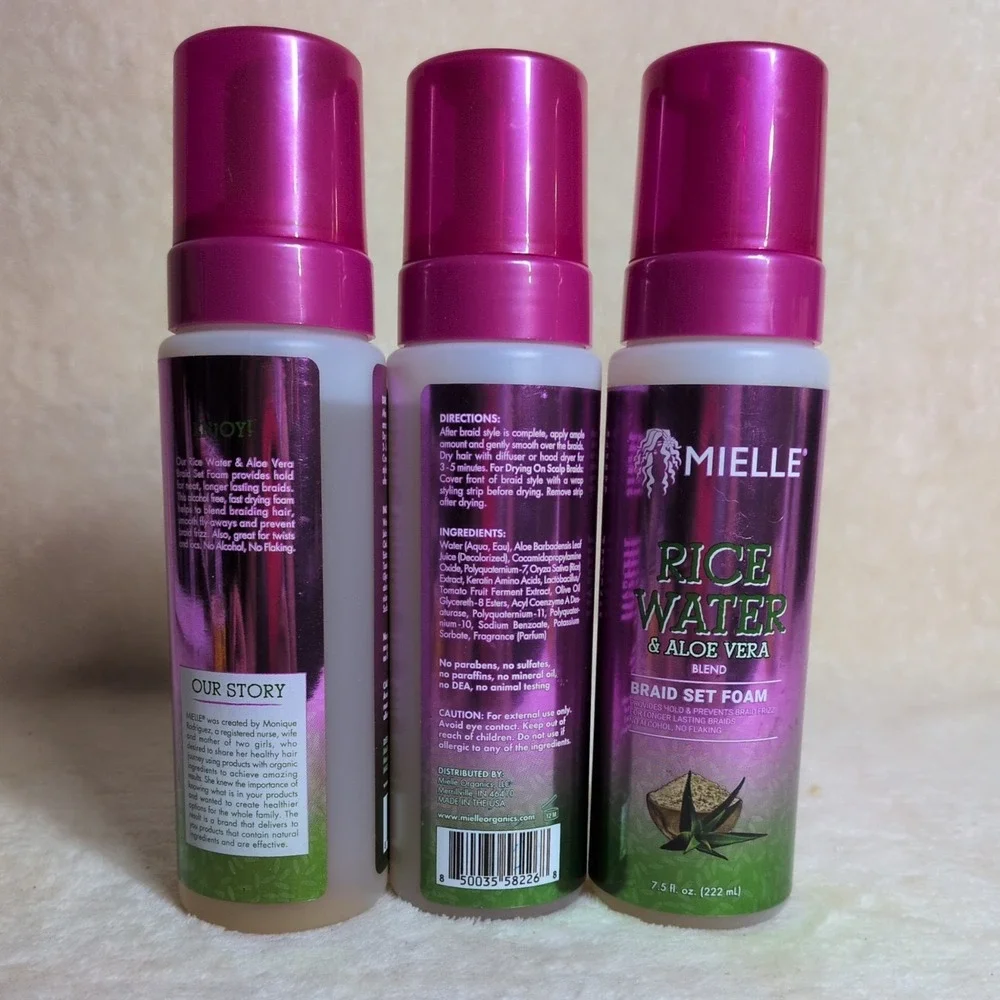 MIELLE Rice Water & Aloe Vera Braid Set & Wrap Foam, 7.5 fl oz ea, (3 PK) *NEW*